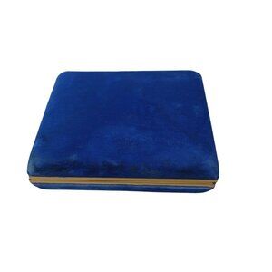 Blue Velvet Hard Case Earring Jewelry Box With Inside Mirror Hinged Travel